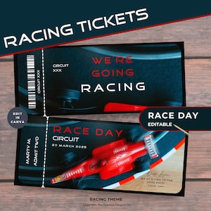 Car Racing Tickets, Race Car Template, Car Motorsport, Gift Certificate, Editable Printable, Birthday Gift, Vacation Coupon, Race Day