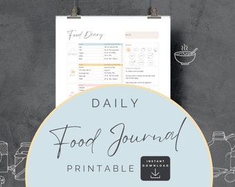 Daily Food Journal Printable, Meal Planner, Food Diary, Undated Health Fitness Tracker, Calorie Counting, Weekly Nutrition Log, Mood, Sleep