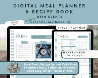 Digital Recipe Book Hyperlinked, Meal Planner, Prep, Goodnotes Food Journal Planning, Grocery List, Vertical Planner Ipad, Cookbook Template