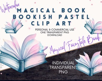 Books Lover Clipart, Bookworm Reading Watercolor, Fairytale Magical Png, Old Books, Watercolor Books, Instant Transparent Digital Download