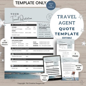 Travel Agent Quote Template, Group Travel Specialist, Agency Itinerary, Travel Advisor, Blogger, Canva Editable, Minimalist Content