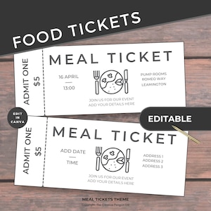 Plantilla de ticket de comida, cupón de evento editable, cupón de comida imprimible, food truck, regalo de cumpleaños, personalizable, descarga instantánea en PDF
