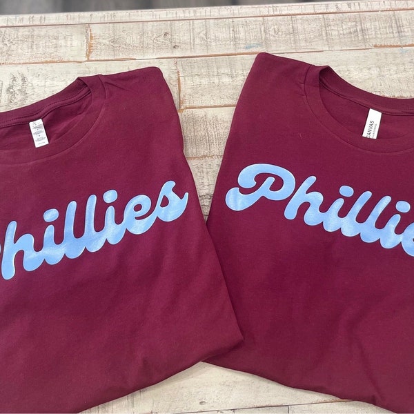 T-shirt de baseball rétro Philadelphia, chemise bordeaux des Phillies