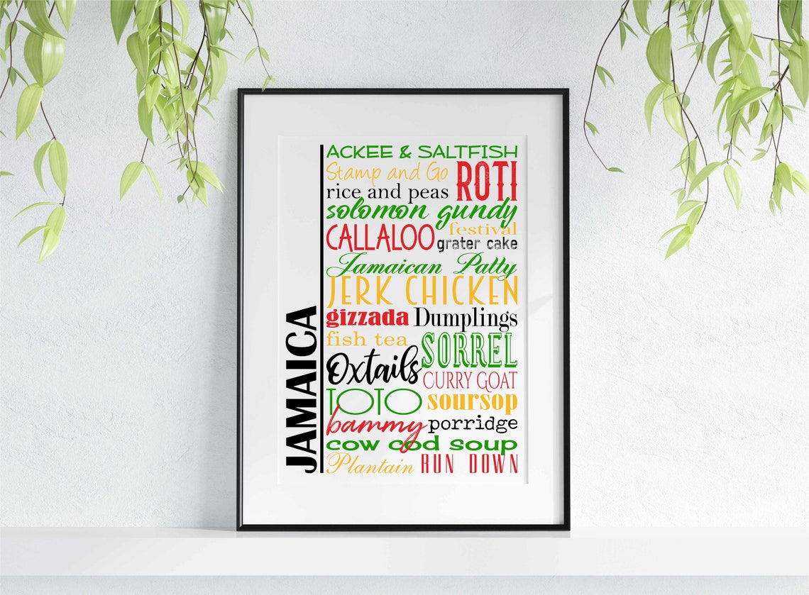 Jamaica Food Sign Printable Wall Art Traditional Jamaican Dishes Food ...