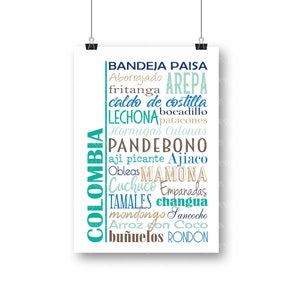 Colombia Food Sign Printable Wall Art Traditional Colombian - Etsy