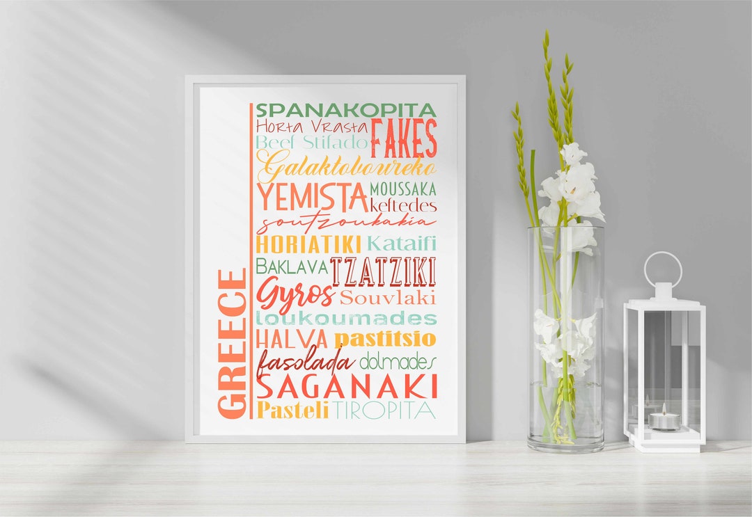 Greece Food Sign Printable Wall Art Traditional Greek Dishes Food List