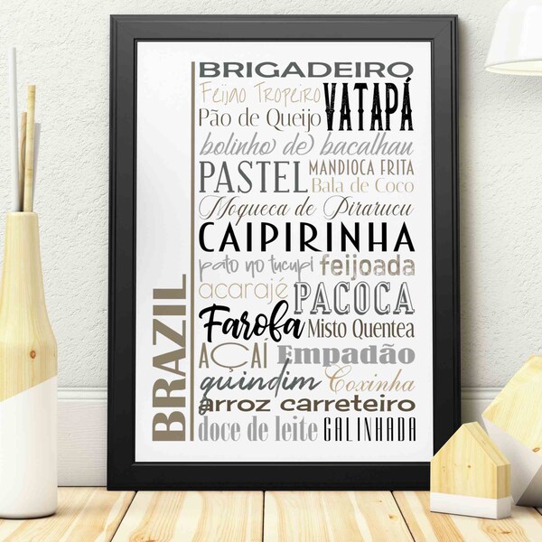 Brazil Food Sign Printable Wall Art | Traditional Brazilian Dishes | Food List Word Art | Digital Download | 20+ Sizes | Versatile