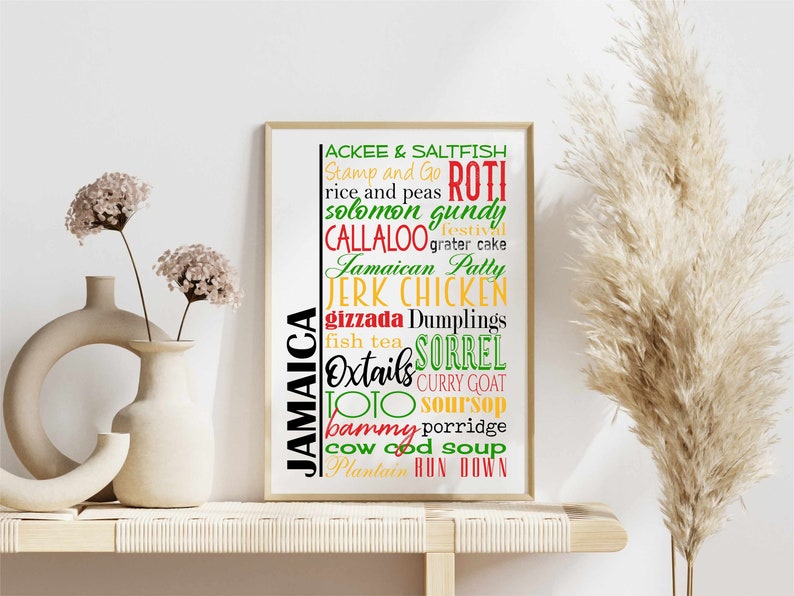 Jamaica Food Sign Printable Wall Art Traditional Jamaican Dishes Food ...