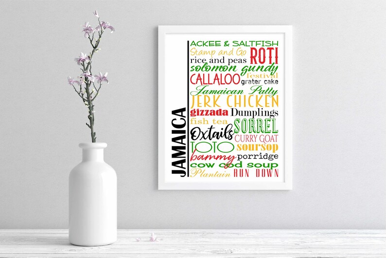 Jamaica Food Sign Printable Wall Art Traditional Jamaican Dishes Food ...