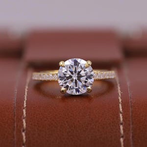 14K Solid Gold Wedding Ring, Round Lab Grown Diamond Engagement Ring, IGI Certified Diamond Ring, Hidden Halo Promise Ring, Anniversary Gift