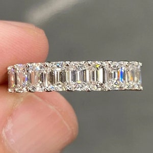 Emerald Cut Moissanite Full Eternity Band, Wedding Band, 14K Solid White Gold Wedding Band, Engagement Band, Moissanite Band,Gifts For Her