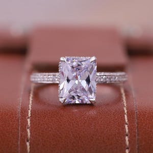 Classic Hidden Halo Engagement Ring, IGI Certified Diamond Ring, Radiant Cut Lab Grown Diamond Invisible Halo Wedding Ring, Handmade Jewelry