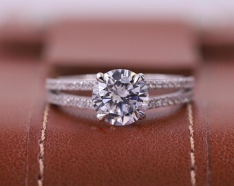 Split Shank Matching Ring, Round Lab Grown Diamond Engagement Ring, 14K White Gold Wedding Ring, Half Eternity Bridal Ring, Gift for Women