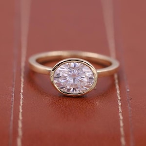Ost West Oval Labor Diamant Ring, Verlobungsring, CVD Diamant Solitär Ring, 14k Massivgold Vorschlag Ring für Frauen