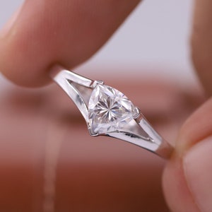 Split Shank Wedding Ring, 1.0 CT Trillion Cut Moissanite Engagement Ring, Unique Silver Bridal Ring, Anniversary Gift, Diamond Promise Ring