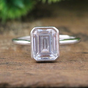 1.5 CT Emerald Cut Bezel Setting Yellow Gold Lab Diamond Engagement Ring 14K Solid Gold Ring Unique Wedding Ring Promise Ring for Her