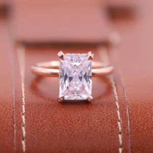14K Solid Gold Ring, Hidden Halo Solitaire Ring, Radiant Cut Lab Grown Diamond Engagement Ring, IGI Certified Diamond Ring, AnniversaryGift
