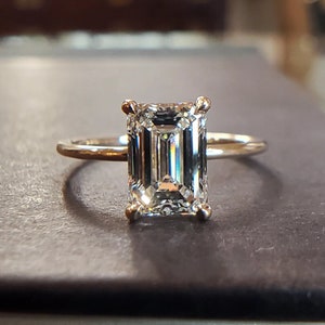 3 CT Emerald Cut Moissanite Engagement Ring, Solitaire Ring, Minimalist Wedding Ring, Unique Promise Ring, 14K Yellow Gold Emerald Cut Ring