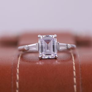 Trilogy CVD Diamond Ring, Emerald Lab Grown Diamond Ring, Three Stone Wedding Ring, Tapered Baguette Side Diamonds Ring, 14K White Gold Ring