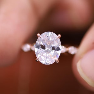 2.0 CT Oval Cut Colorless Moissanite Engagement Ring, Marquise Side Diamond In Band, Bridal Ring, Anniversary Gift, Promise Ring for Women