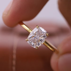 2.0 CT Elongated Cushion Cut Moissanite Engagement Ring, Solid Yellow Gold Wedding Ring, Four Prong Solitaire Anniversary Gift, Promise Ring