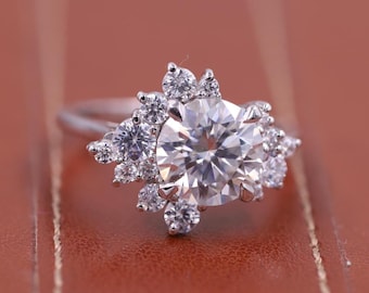 Lab Grown Cluster Diamond Ring, 14k White Gold Wedding Ring, Flower Style Engagement Ring, Anniversary Gift, Proposal Ring, Gift for Women