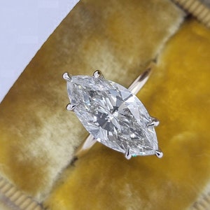 3.0 Ct Marquise Cut Moissanite Engagement Ring, Solitaire Diamond Ring, Hidden Halo Wedding Ring, Big Diamond Promise Ring, Gift for Her