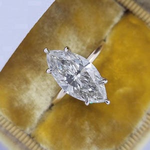18k Yellow Gold Engagement Ring, Marquise Lab Grown Diamond Wedding Ring, Hidden Halo Ring, IGI Certified Proposal Ring, Six  Prong Set Ring