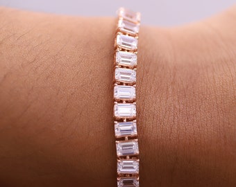 Bracciale tennis con smeraldi, bracciale tennis in oro, bracciale tennis con zirconi cubici, bracciale delicato, bracciale con diamanti, regalo per donna