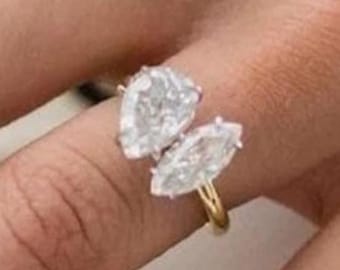 Farbloser Moissanite Verlobungsring, Toi Et Moi Ehering, Birne und Marquise Moissanite Verlobungsring, Zwei Steinring, Geschenk für Frauen