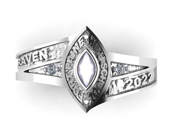 Anillo de clase de secundaria de plata 925 personalizado, anillos de clase para mujer, anillo de clase, regalo de graduación para ella, anillo de graduación con piedra de nacimiento.