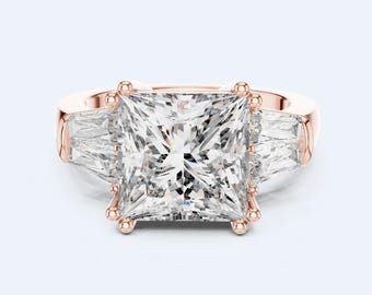 Five Stone Princess Cut Wedding Ring, Lab Grown Diamond Ring, Unique Moissanite Anniversary Ring, Solid Gold Solitaire Ring for Wife -22