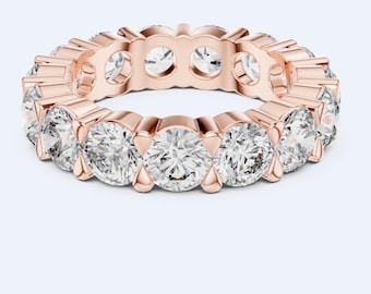 Full Eternity Matching Band for Women, Round Cut Moissanite Eternity Band, Lab Grown Diamond Wedding Ring, Share Prong Stacking Band -24