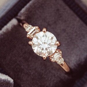 Five Stone Engagement Ring, Round Lab Grown Diamond Wedding Ring, IGI Certified Diamond Promise Ring, Unique Baguette Side Stone Bridal Ring