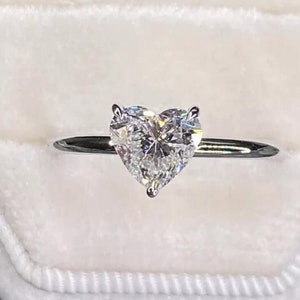 Anel de noivado de moissanita em formato de coração de 1,5 ct, anel de compromisso em ouro maciço 14k, aliança de casamento, anel de diamante solitário, presente de aniversário para mulheres