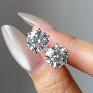 Round Cut Moissanite Wedding Earrings, Round Diamond Stud Earrings, Birthday Gift, Anniversary Gift, Earrings for Wife, Engagement Earrings