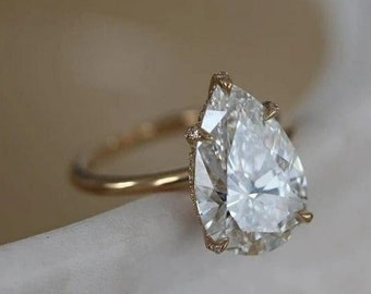 14k Yellow Gold Wedding Ring, Pear Cut Moissanite Engagement Ring, Hidden Halo Diamond Promise Ring, Anniversary Ring, Gift For Women