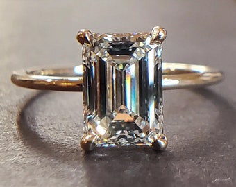 3 CT Emerald Cut Moissanite Engagement Ring, Solitaire Ring, Minimalist Wedding Ring Unique Promise Ring, 14K Yellow Gold Emerald Cut Ring