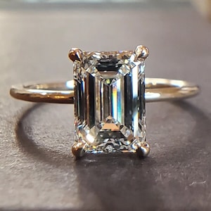 3 CT Emerald Cut Moissanite Engagement Ring, Solitaire Ring, Minimalist Wedding Ring Unique Promise Ring, 14K Yellow Gold Emerald Cut Ring