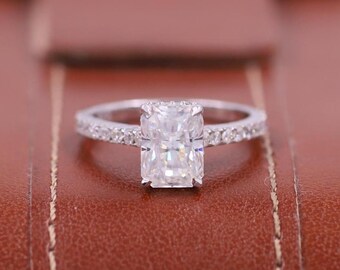 Hidden Halo Diamond Ring, Bridge Style Promise Ring for Her, Radiant Lab Grown Engagement Ring, IGI Certified Diamond Ring, Anniversary Gift
