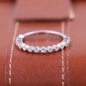 Half Eternity Lab Grown Diamond Wedding Band, 2.5 MM Round Lab Created Diamond Band, Floating Bubble Band, Stacking Ring, Mother&#39;s Day Gifts