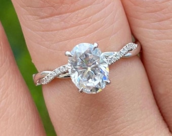 Twisted Wedding Ring, Oval Cut Lab Grown Diamond Ring, IGI Certified Diamond Engagement Ring, Anniversary Gift, Promise Ring, Gift for Women