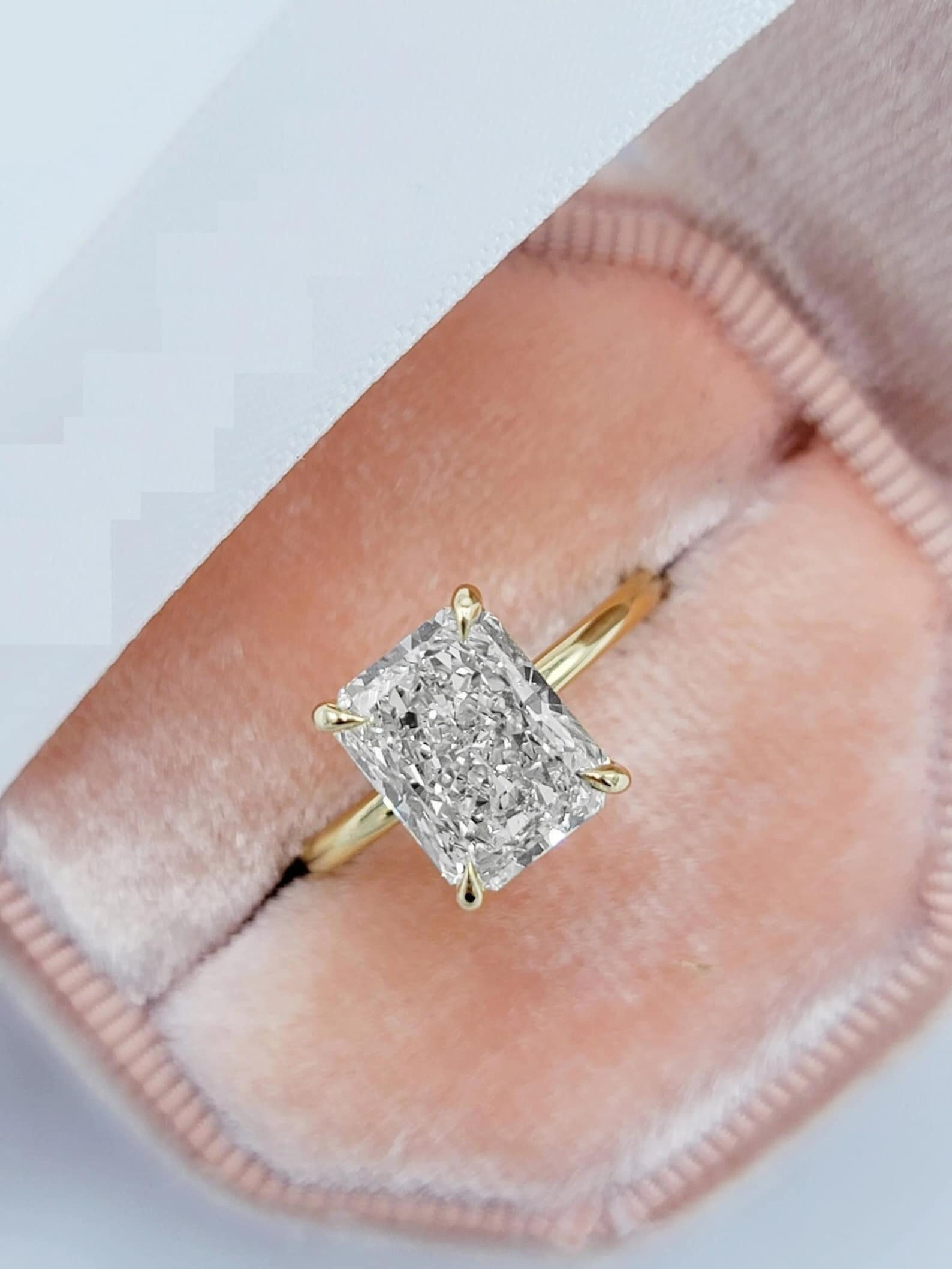 2.5 Ct Radiant Cut Wedding Ring, Hidden Halo Diamond Engagement Ring, Solitaire Certified Diamond Ring, 14k Solid Gold Wedding Ring for Her