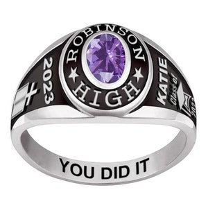 Fully Customized Silver Ring,Graduation Gift Ring,Oval Simulated Birthstone Antique Ornate Class Ring,Birthstone Ring,Graduation Gift Ring