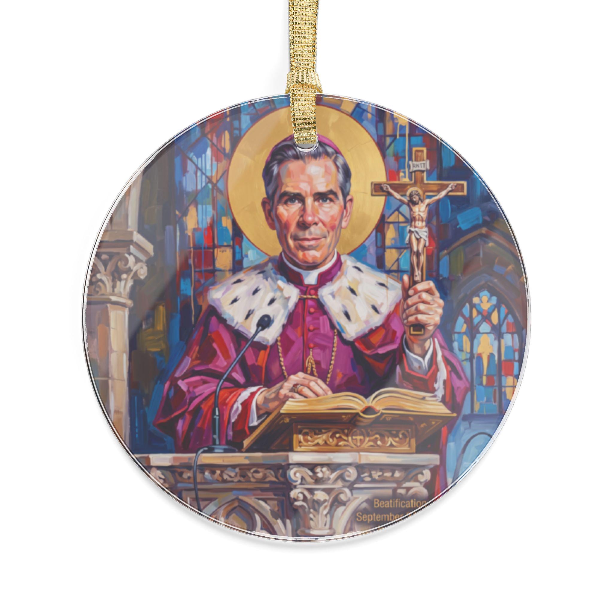 Blessed Fulton Sheen Clear Acrylic Ornament, Catholic Christmas Tree Decoration