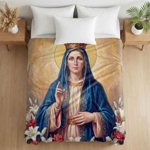 Queenship of Mary Velveteen Blanket, Marian Devotional Throw, Catholic Gift