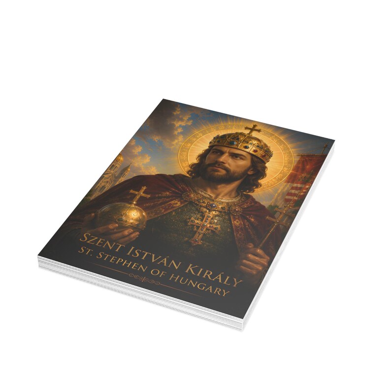 Prayer Card Set, St. Stephen of Hungary, Catholic Devotional Cards for Hungarian Heritage Gift image 4