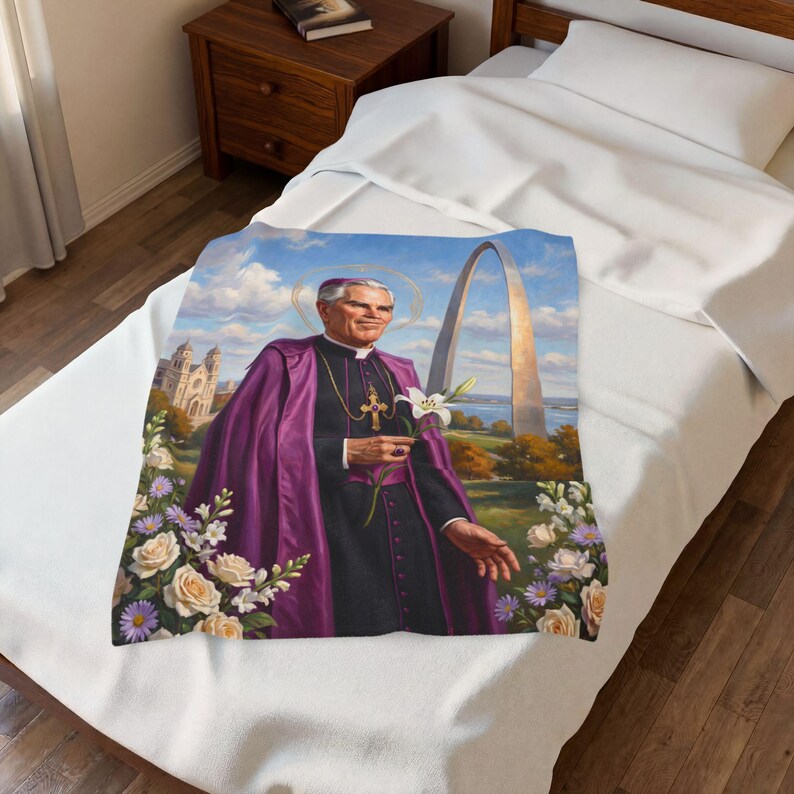 Blessed Fulton Sheen Blanket, Catholic Plush Throw, Archbishop Sheen Evangelization Keepsake Gift image 8