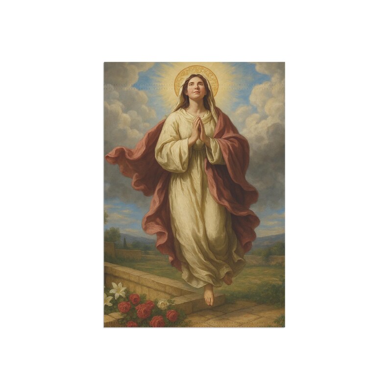 Assumption of Mary Garden Flag, Outdoor Catholic Yard Banner, Marian Devotional Gift for Home or Prayer Garden image 4