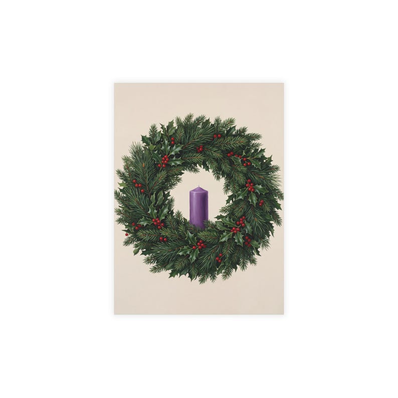 Advent Wreath Postcard with Envelope, First Sunday of Advent, Catholic Seasonal Card image 1